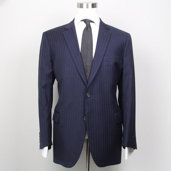 Brooks Brothers Men's Suit Jacket Blazer 46R Made Italy Navy Striped E091453 - Picture 1 of 8
